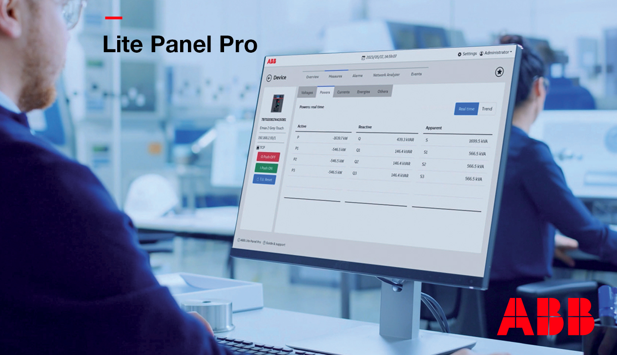 1. ABB Lite Panel Pro HMI with touchscreen interface displayed on switchboard
